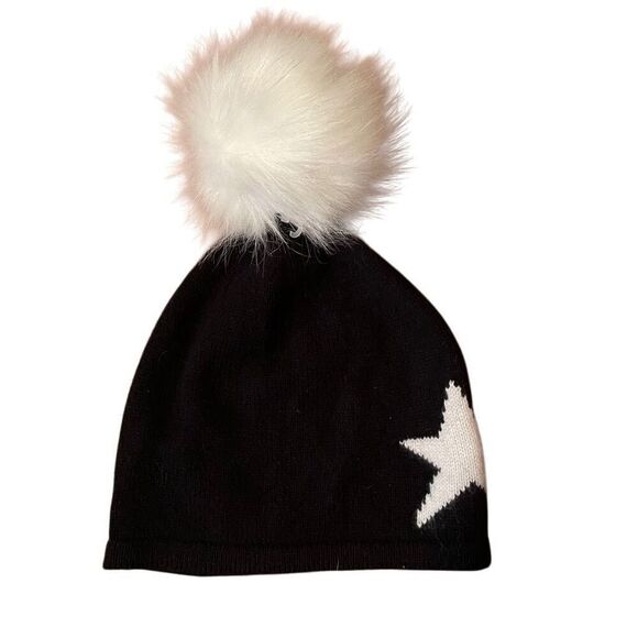 HANNAH ROSE | black with white star pompom beanie OS - Picture 1 of 4